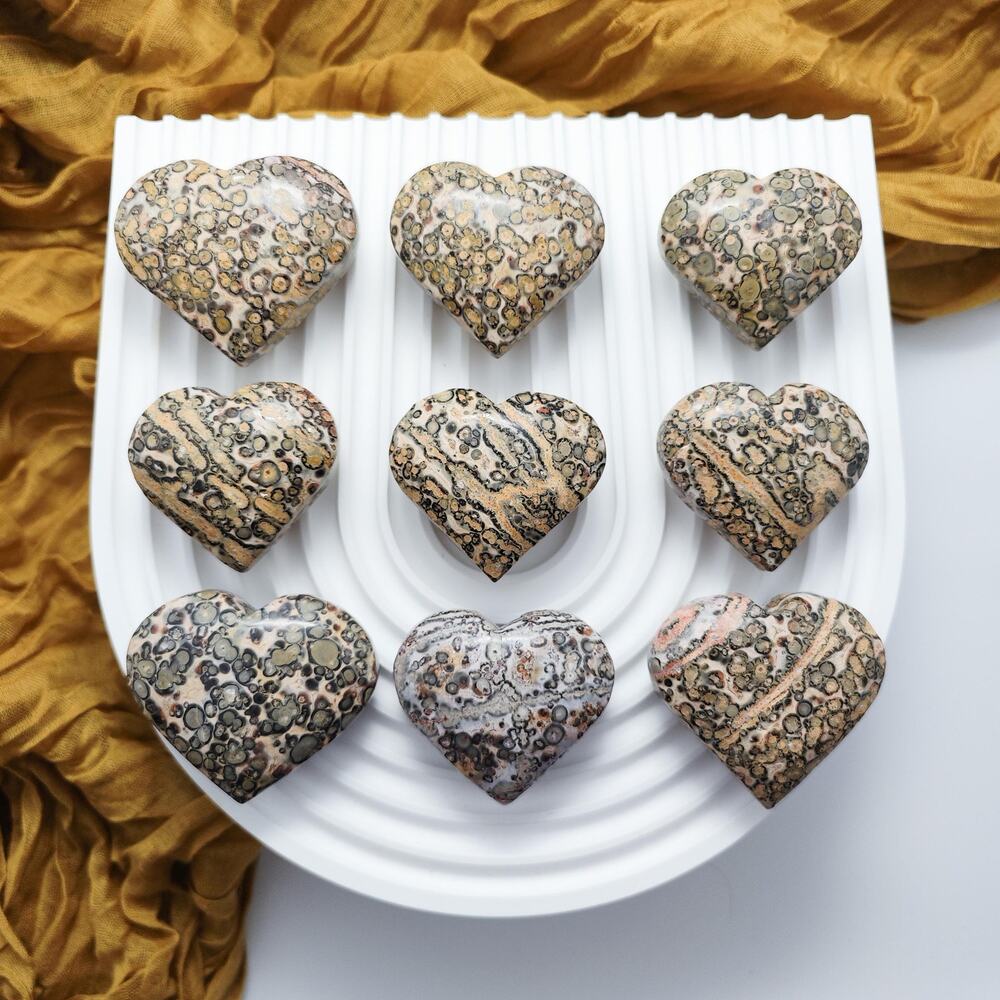 Leopard Skin Jasper Heart Crystal Carving Strength Crystals